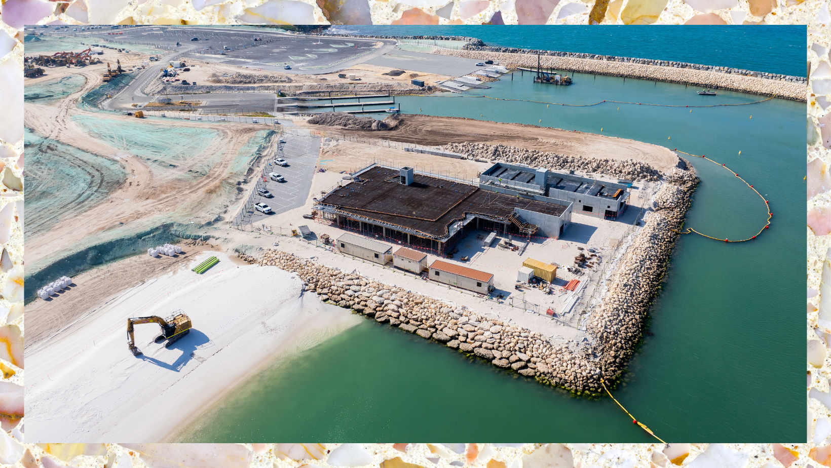 Construction of the family beach is underway (L) and progress continues on the Ocean Reef Sea Sports Club and Marine Rescue Whitfords buildings (R).