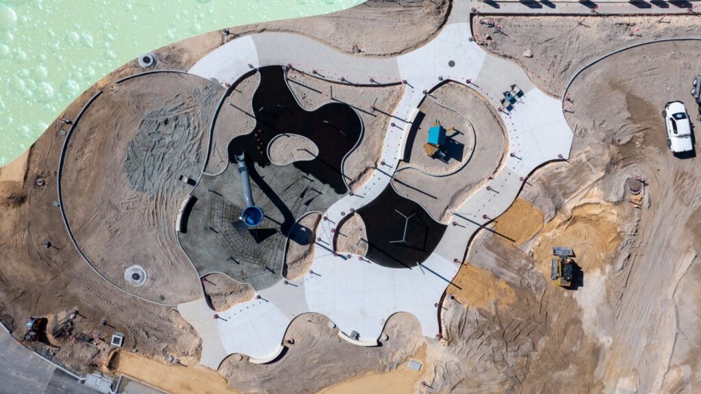 Playground equipment and footpaths in the public areas of Ocean Reef Marina are coming together. 