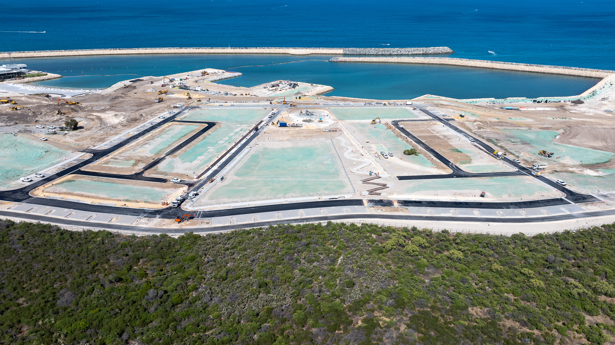 An aerial view of the Stage 1 works at Ocean Reef Marina