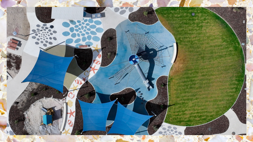 Bird’s eye view of one of the playgrounds featured in this Ocean Reef Marina Construction Update.