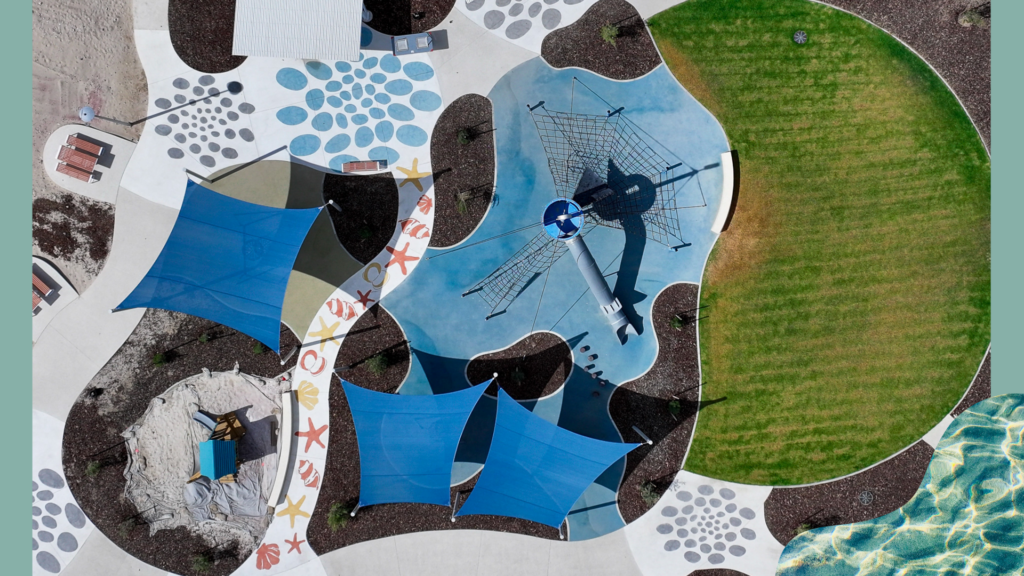 Bird's eye view on the residential area playground. 